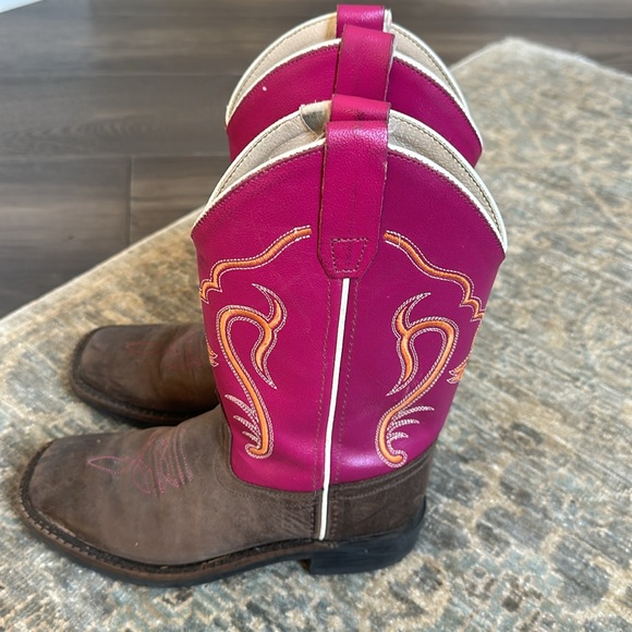 Old West Girls Square Toe Brown And Red Western Boots. Good Condition. - Picture 3 of 6